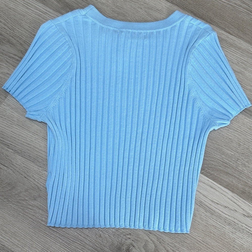 Blue Ribbed Short Sleeve Top - Picture 2 of 5